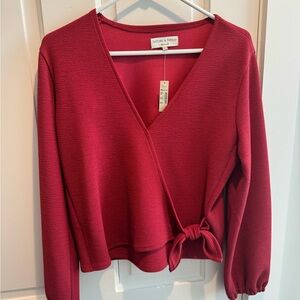Madewell Deep Red Wrap-Front Long Sleeve Top